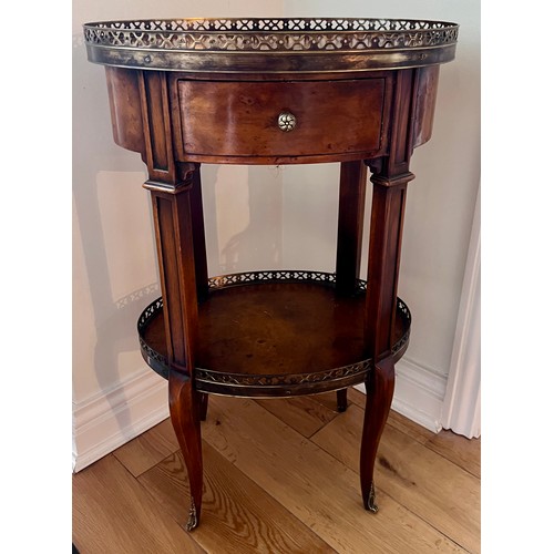 130 - A 20thC two tier French style side table with brass galleried top. 70cm h x 44cm w x 31cm d.