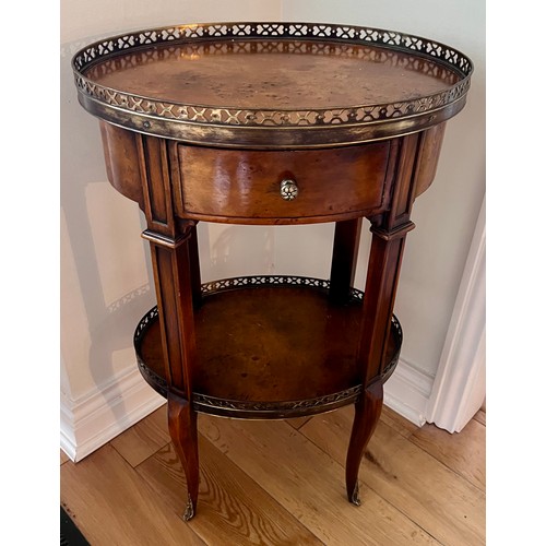 130 - A 20thC two tier French style side table with brass galleried top. 70cm h x 44cm w x 31cm d.