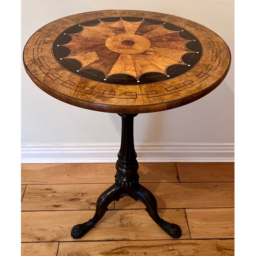 131 - A 19thC tripod table with inlays to top including ivory. 74cm h x 44cm d to top.
Ivory submission re... 