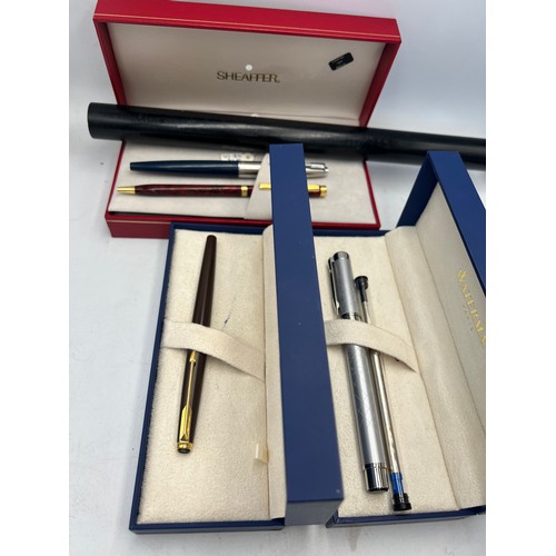 1081 - Vintage Waterman and Parker pens together with an ebony ruler to include Waterman fountain pen and t... 