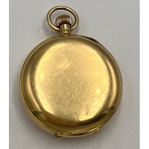 739 - An 18 carat gold ladies pocket watch with white enamel dial, Munsey & Co. Ltd Cambridge. 3cm d. Tota... 