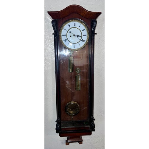 1115 - A 19thC double weight Vienna wall clock 96cm h.