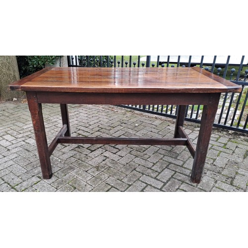 120 - A 19thC oak farmhouse table with single drawer to one end. 79 h x 148 w x 85cm d.