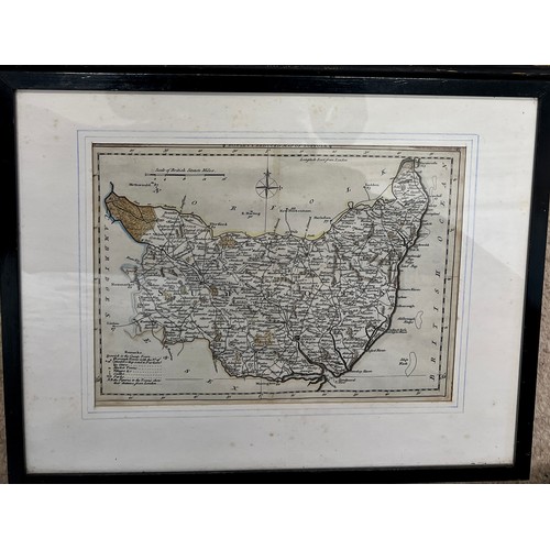 1473 - Three framed and glazed early maps including 17thC Schleswick Holstein by Henricus Hondius II, 46cm ... 