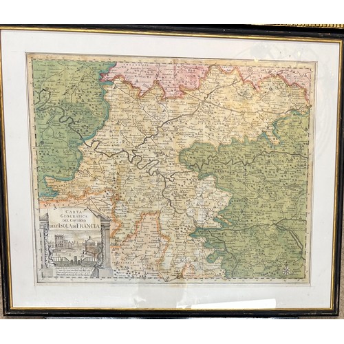 1473 - Three framed and glazed early maps including 17thC Schleswick Holstein by Henricus Hondius II, 46cm ... 