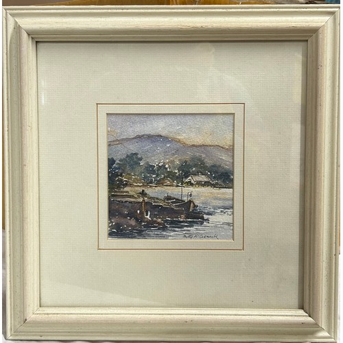 1487 - A large watercolour painting of Robin Hood's Bay in a wooden frame signed lower left P. Baxter, imag... 