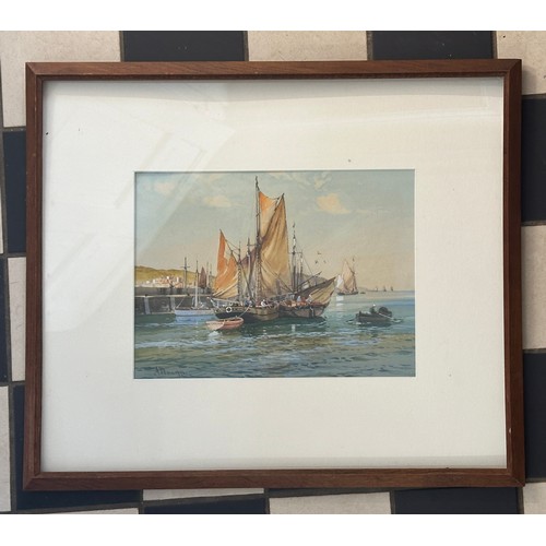 1490 - Wilfred KNOX (1884-1966) a watercolour of 'Fishing Trawlers' in a harbour. Signed L.L. 'A. D. Bell 1... 