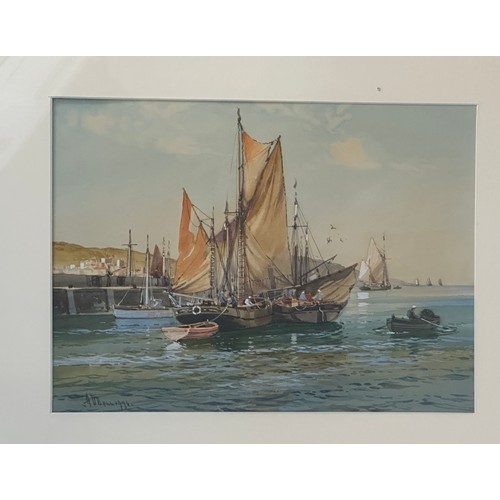 1490 - Wilfred KNOX (1884-1966) a watercolour of 'Fishing Trawlers' in a harbour. Signed L.L. 'A. D. Bell 1... 