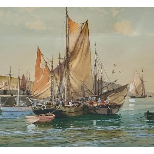 1490 - Wilfred KNOX (1884-1966) a watercolour of 'Fishing Trawlers' in a harbour. Signed L.L. 'A. D. Bell 1... 