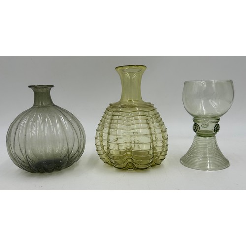 326 - A miscellany to include two 19thC glass vases, tallest 15cm and a Roemer style glass, 2 x ironstone ... 