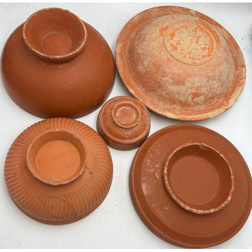 328 - Five various early terracotta bowls. Largest 18cm d.