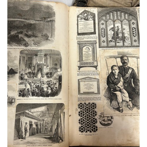 995 - An interesting Victorian scrap book created from an original ledger containing clips of ships, rural... 