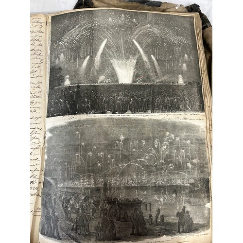 995 - An interesting Victorian scrap book created from an original ledger containing clips of ships, rural... 