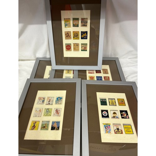 996 - A collection of 54 matchbox covers in 6 glazed frames together with a BMW limited edition print  413... 