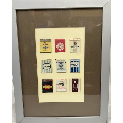 996 - A collection of 54 matchbox covers in 6 glazed frames together with a BMW limited edition print  413... 