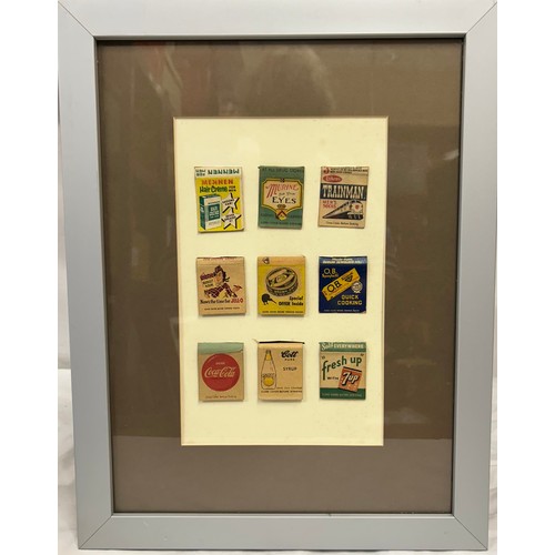 996 - A collection of 54 matchbox covers in 6 glazed frames together with a BMW limited edition print  413... 