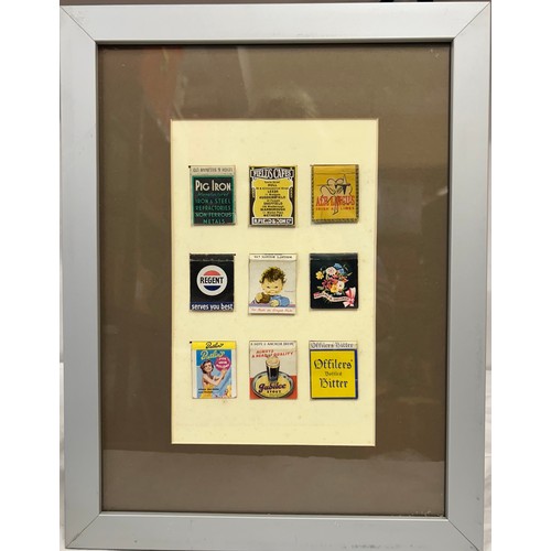 996 - A collection of 54 matchbox covers in 6 glazed frames together with a BMW limited edition print  413... 