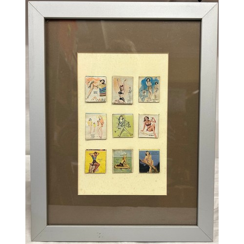 996 - A collection of 54 matchbox covers in 6 glazed frames together with a BMW limited edition print  413... 