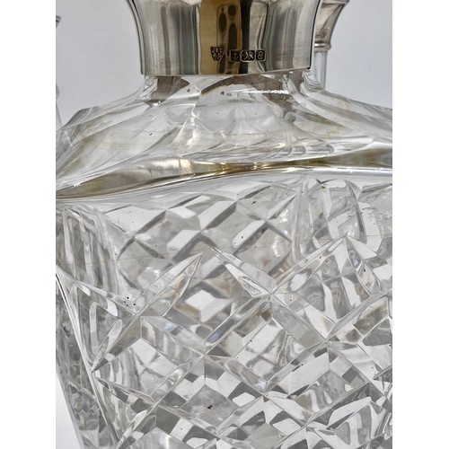 470 - Three silver necked cut glass decanters to include Sheffield 2008.