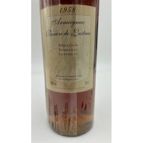 1279 - Armagnac Baron De Lustrac 1958 no. L5827298 to reverse, 40% 70cl.