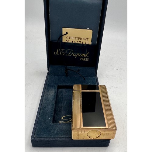 1355 - ST Dupont Paris gold plated and lacquer lighter with original box and paperwork.