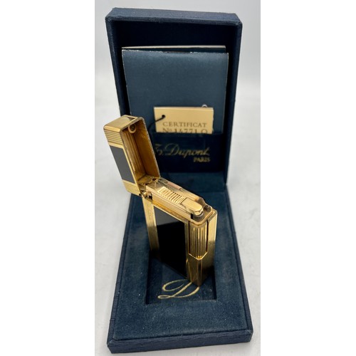 1355 - ST Dupont Paris gold plated and lacquer lighter with original box and paperwork.