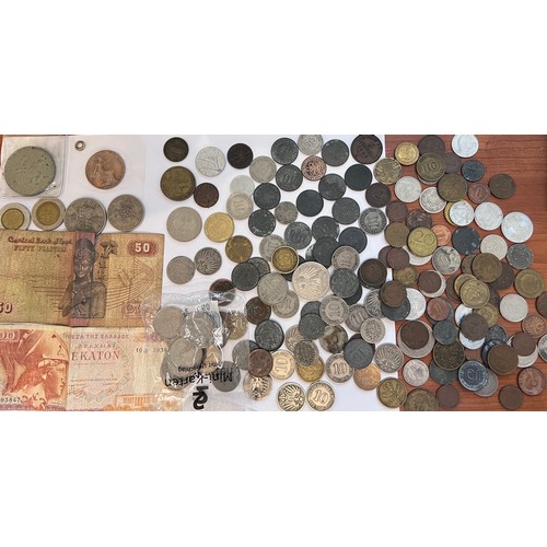 830 - Coins and notes to include mostly German, various dates and values together with crowns Fifty Plastr... 