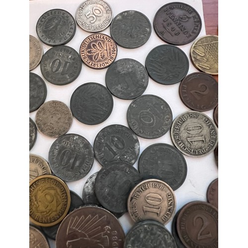 830 - Coins and notes to include mostly German, various dates and values together with crowns Fifty Plastr... 