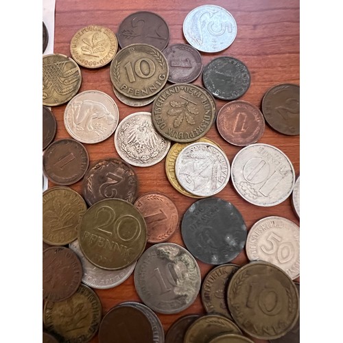 830 - Coins and notes to include mostly German, various dates and values together with crowns Fifty Plastr... 