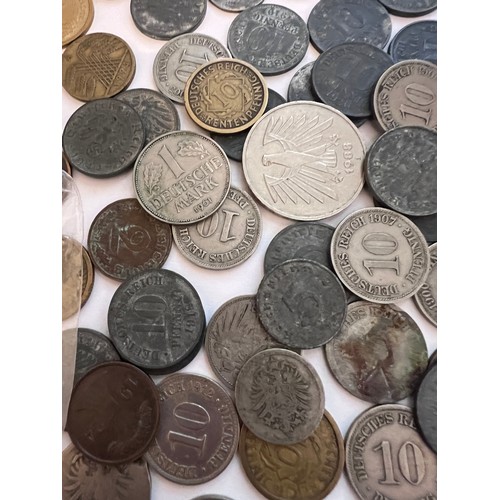 830 - Coins and notes to include mostly German, various dates and values together with crowns Fifty Plastr... 