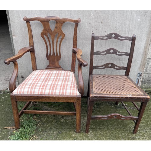 137 - Two 18thC chairs, one carver 71cm w and cane seated chair.