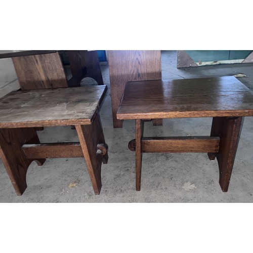 138 - Four oak side tables, two 143cm w x 45cm d x 57cm h and two 49cm w x 36cm d x 41cm h.