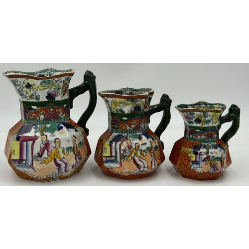 346 - English 19th/20thC ceramics to include a set of three 19thC Mason Ironstone graduated hydra jugs in ... 