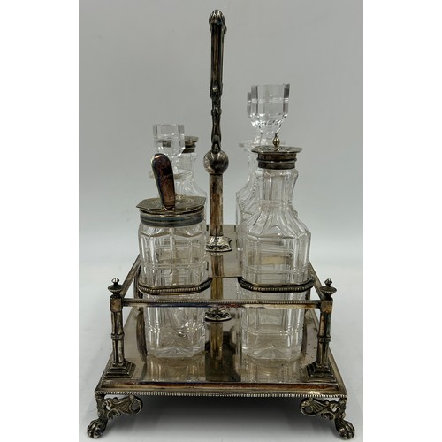 473 - A silver plated cruet set by Walker & Hall 220 x 170cm x 26cm h together with a pair of crystal  Vil... 