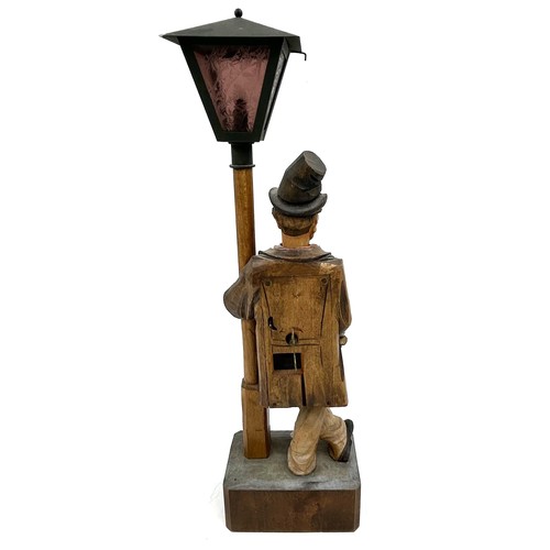 1360 - A 1930's German wood 'Whistling Tramp automaton table lamp, whistles to the tune 'Ah my little Augus... 