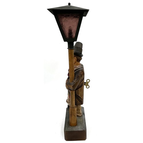 1360 - A 1930's German wood 'Whistling Tramp automaton table lamp, whistles to the tune 'Ah my little Augus... 