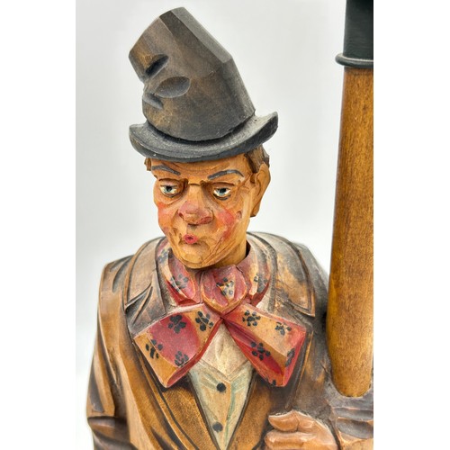 1360 - A 1930's German wood 'Whistling Tramp automaton table lamp, whistles to the tune 'Ah my little Augus... 