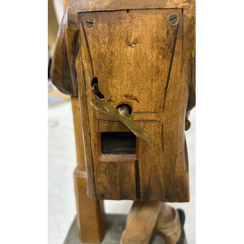 1360 - A 1930's German wood 'Whistling Tramp automaton table lamp, whistles to the tune 'Ah my little Augus... 