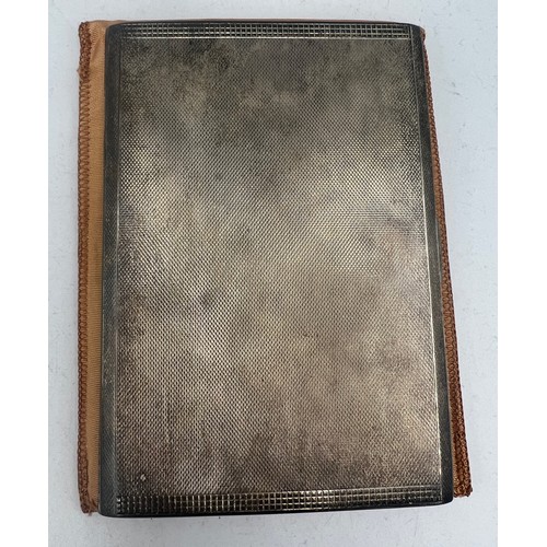 931 - Hallmarked silver cigarette case Birmingham 1962, maker Kemp Bros. Weight 208gm with original fabric... 