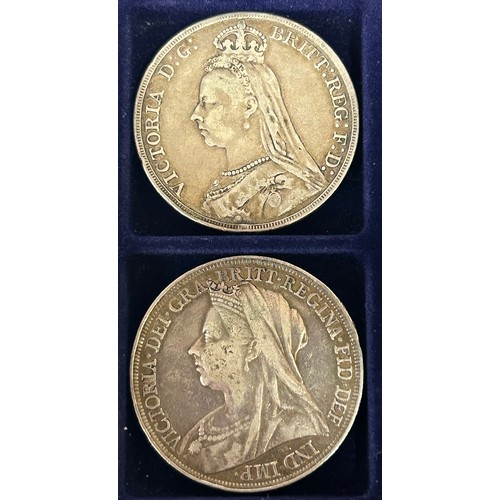 832 - Six Queen Victoria silver crowns, 1889 x 3, 1890, 1895, 1900, a George V threepence 1916, 2 x George... 