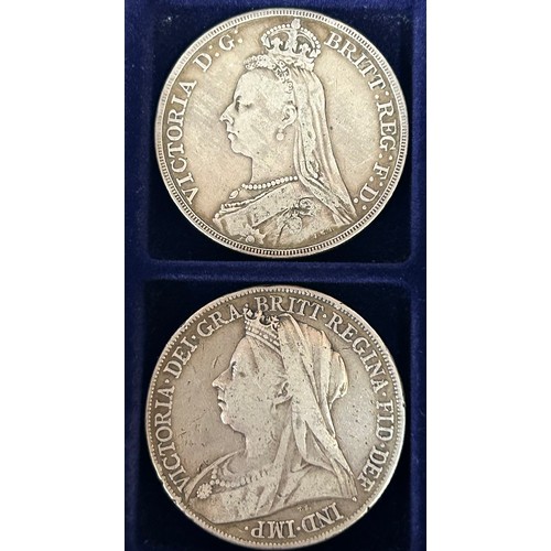 832 - Six Queen Victoria silver crowns, 1889 x 3, 1890, 1895, 1900, a George V threepence 1916, 2 x George... 