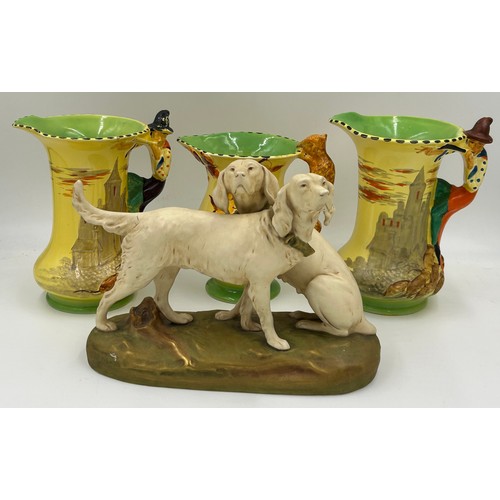 342 - A Royal Dux porcelain model of two retrievers, 21 cm h x 27 cm w together with 3 x  Burleigh  Ware j... 