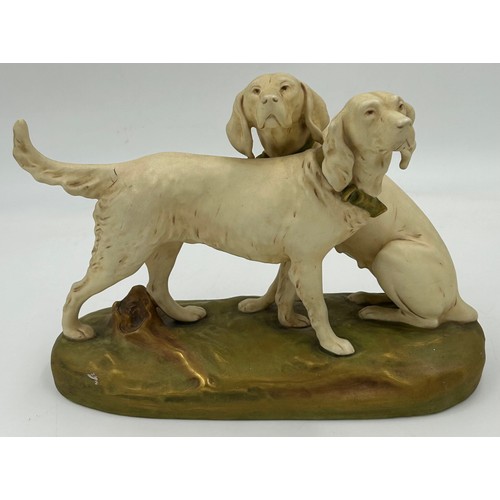 342 - A Royal Dux porcelain model of two retrievers, 21 cm h x 27 cm w together with 3 x  Burleigh  Ware j... 