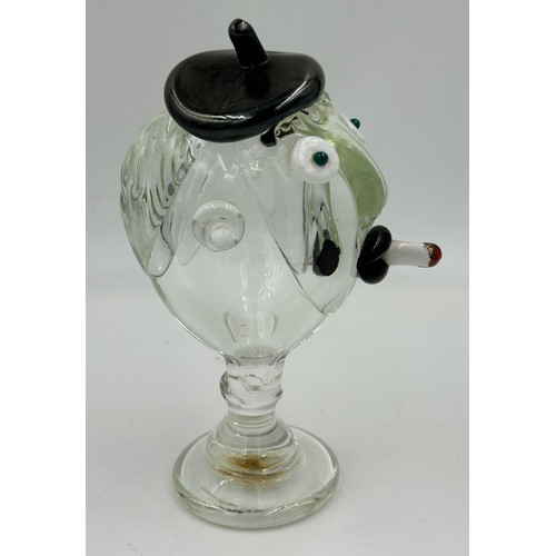 467 - A mid century glass figure of a Frenchman complete with a cigarette and a beret. 24cm h.