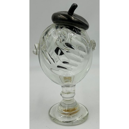 467 - A mid century glass figure of a Frenchman complete with a cigarette and a beret. 24cm h.