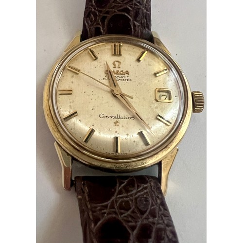 746 - A gentleman's Omega Automatic Constellation, gold plated case, gold coloured baton numerals and hand... 