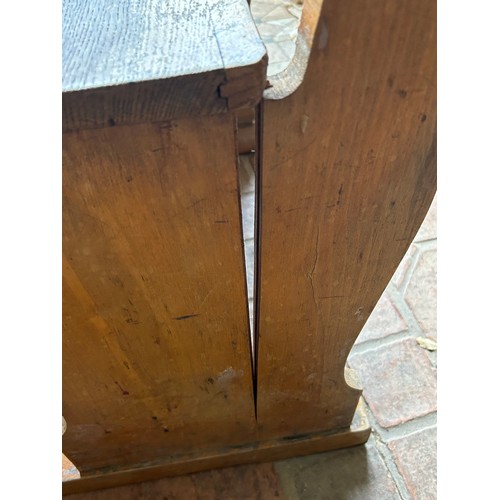 18 - Three old school pine desks originally from Rise Convent. Brass inkwells marked Kingfisher Ltd, West... 