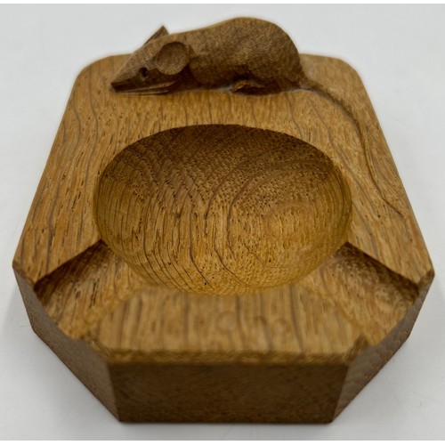 163 - A Robert Thompson 'Mouseman' rectangular oak ashtray,  with carved mouse signature, 7.5cm  x 10cm.