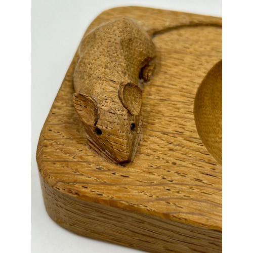 163 - A Robert Thompson 'Mouseman' rectangular oak ashtray,  with carved mouse signature, 7.5cm  x 10cm.