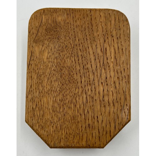 163 - A Robert Thompson 'Mouseman' rectangular oak ashtray,  with carved mouse signature, 7.5cm  x 10cm.